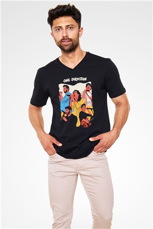 One Direction Siyah Unisex V Yaka Tişört