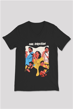 One Direction Siyah Unisex V Yaka Tişört