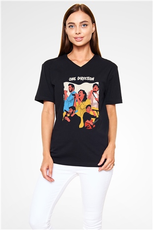 One Direction Siyah Unisex V Yaka Tişört