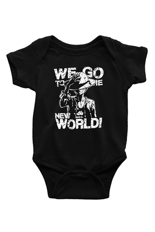 One Piece Baskılı Unisex Siyah Bebek Body - Zıbın