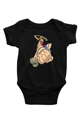 One Piece Baskılı Unisex Siyah Bebek Body - Zıbın