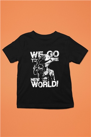 One Piece Baskılı Unisex Siyah Çocuk Tişört - Tshirt