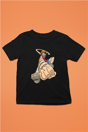 One Piece Baskılı Unisex Siyah Çocuk Tişört - Tshirt