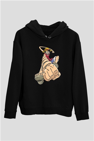 One Piece Baskılı Unisex Siyah Hoodie