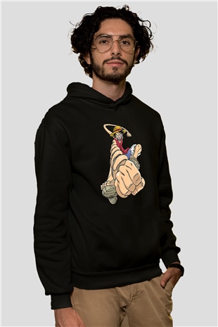 One Piece Baskılı Unisex Siyah Hoodie