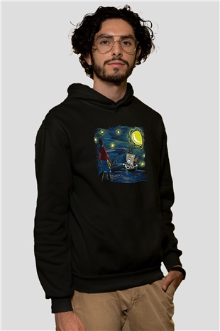 One Piece Baskılı Unisex Siyah Hoodie