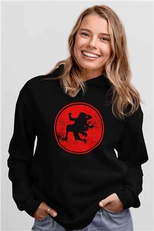 One Piece Baskılı Unisex Siyah Hoodie