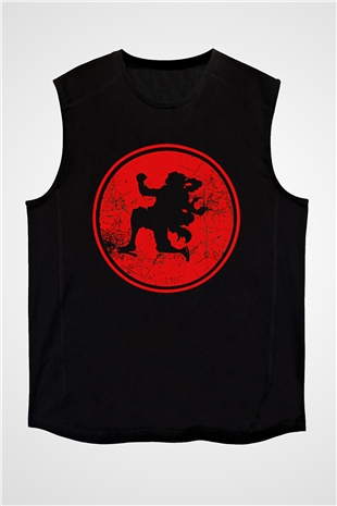 One Piece Baskılı Unisex Siyah Kolsuz Tişört - Tshirt
