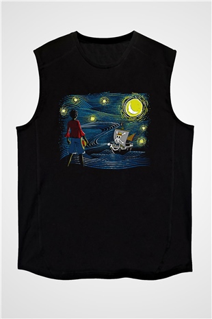 One Piece Baskılı Unisex Siyah Kolsuz Tişört - Tshirt