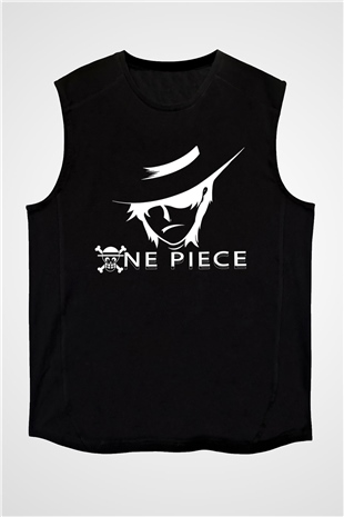 One Piece Baskılı Unisex Siyah Kolsuz Tişört - Tshirt