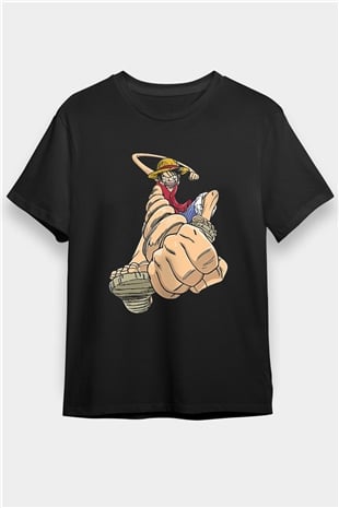 One Piece Baskılı Unisex Siyah Tişört - Tshirt