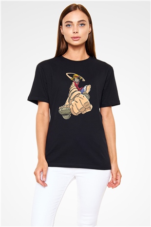 One Piece Baskılı Unisex Siyah Tişört - Tshirt