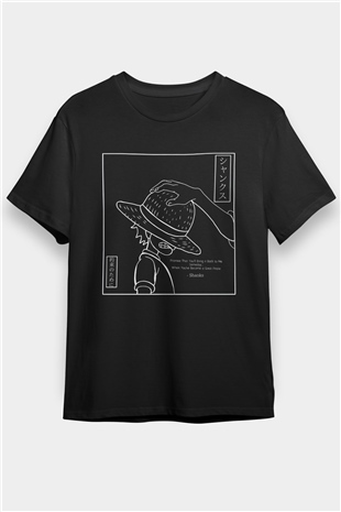 One Piece Baskılı Unisex Siyah Tişört - Tshirt