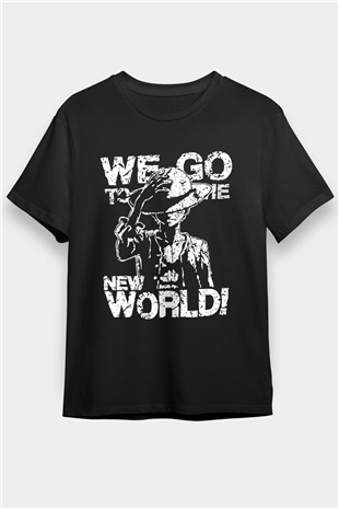 One Piece Baskılı Unisex Siyah Tişört - Tshirt