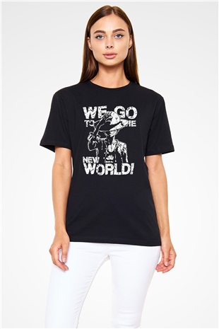 One Piece Baskılı Unisex Siyah Tişört - Tshirt