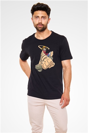One Piece Baskılı Unisex Siyah Tişört - Tshirt