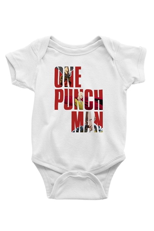 One Punch Man Baskılı Beyaz Unisex Bebek Body - Zıbın