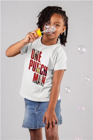 One Punch Man Baskılı Beyaz Unisex Çocuk Tişört
