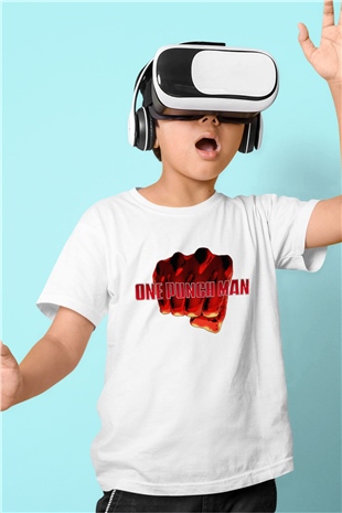 One Punch Man Baskılı Beyaz Unisex Çocuk Tişört