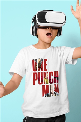 One Punch Man Baskılı Beyaz Unisex Çocuk Tişört