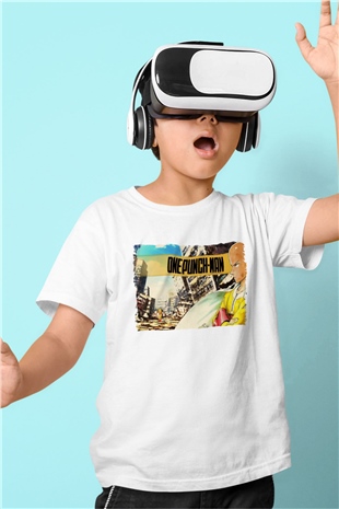 One Punch Man Beyaz Unisex Çocuk Tişört