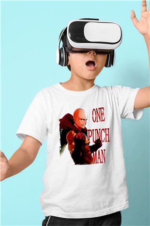 One Punch Man Beyaz Unisex Çocuk Tişört