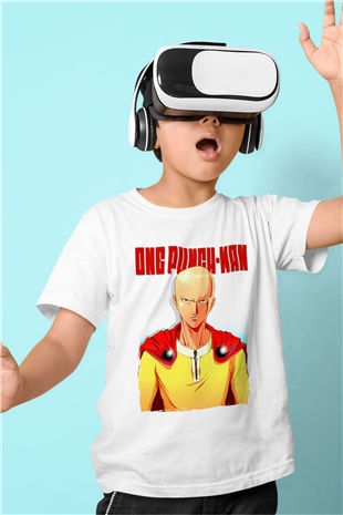 One Punch Man Beyaz Unisex Çocuk Tişört