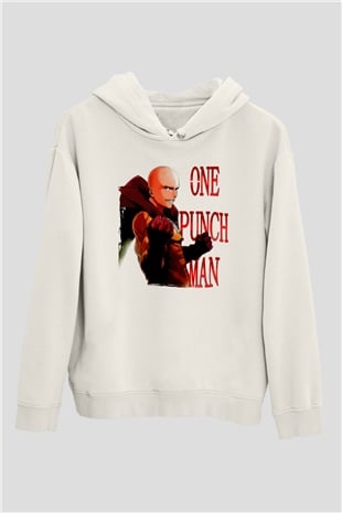 One Punch Man Beyaz Unisex Hoodie