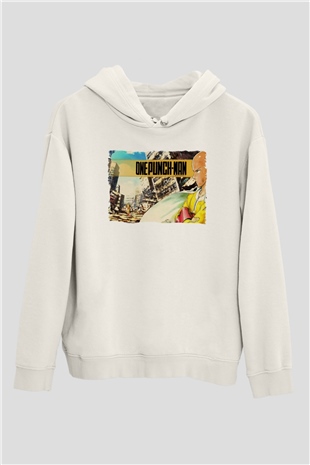 One Punch Man Beyaz Unisex Hoodie