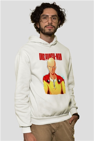 One Punch Man Beyaz Unisex Hoodie