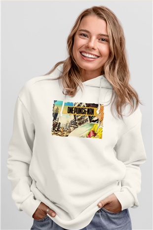One Punch Man Beyaz Unisex Hoodie