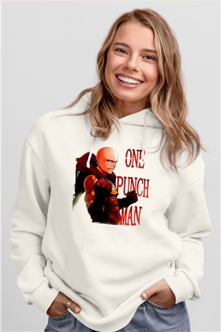 One Punch Man Beyaz Unisex Hoodie