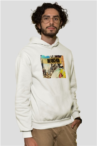 One Punch Man Beyaz Unisex Hoodie