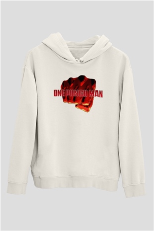 One Punch Man Beyaz Unisex Kapşonlu Sweatshirt