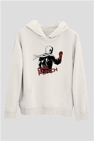 One Punch Man Beyaz Unisex Kapşonlu Sweatshirt