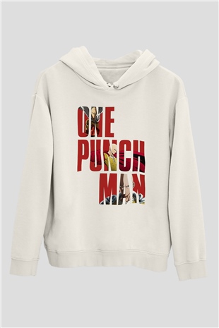 One Punch Man Beyaz Unisex Kapşonlu Sweatshirt