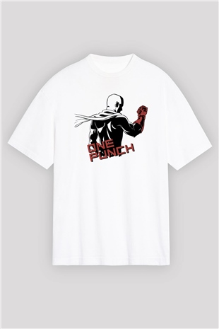 One Punch Man Beyaz Unisex Oversize Tişört T-Shirt