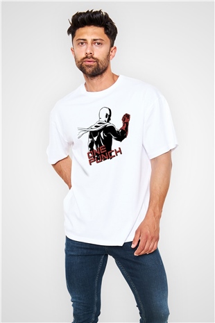 One Punch Man Beyaz Unisex Oversize Tişört T-Shirt