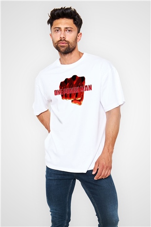 One Punch Man Beyaz Unisex Oversize Tişört T-Shirt