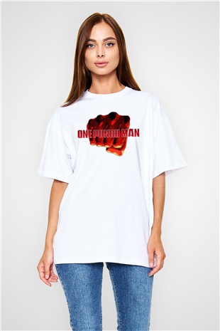 One Punch Man Beyaz Unisex Oversize Tişört T-Shirt