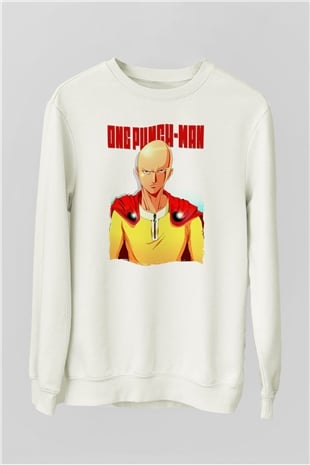 One Punch Man Beyaz Unisex Sweatshirt