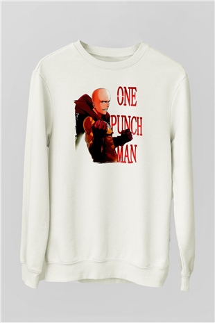 One Punch Man Beyaz Unisex Sweatshirt