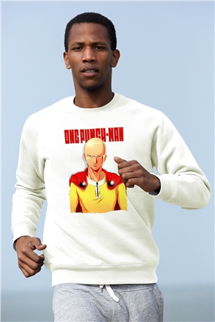 One Punch Man Beyaz Unisex Sweatshirt