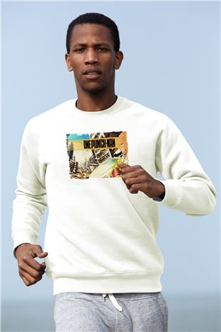 One Punch Man Beyaz Unisex Sweatshirt