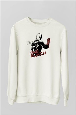 One Punch Man Beyaz Unisex Sweatshirt