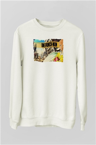 One Punch Man Beyaz Unisex Sweatshirt