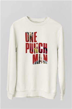 One Punch Man Beyaz Unisex Sweatshirt