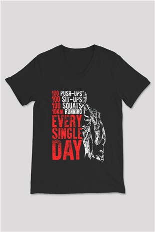 One Punch Man Siyah Unisex V Yaka Tişört T-Shirt