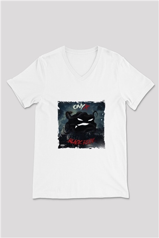 Onyx Baskılı Beyaz V Yaka Unisex Tişört