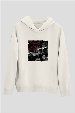 Onyx Baskılı Unisex Beyaz Kapüşonlu Sweatshirt